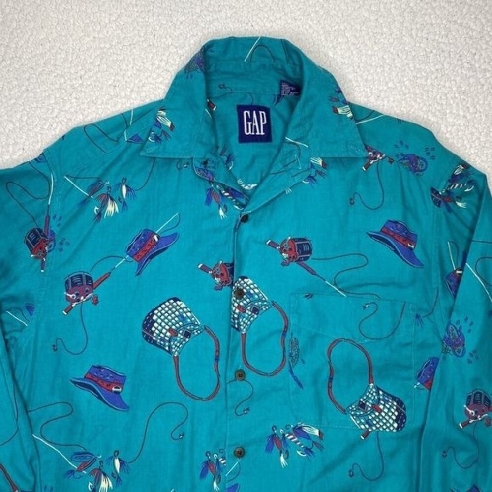 GAP Fishing AOP Long Sleeve Button Down: Size Small - Picture 3 of 12